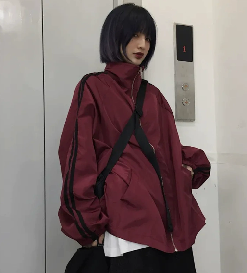 欧货时尚休闲百搭短外套女2025春季新款韩版条纹宽松立领夹克上衣